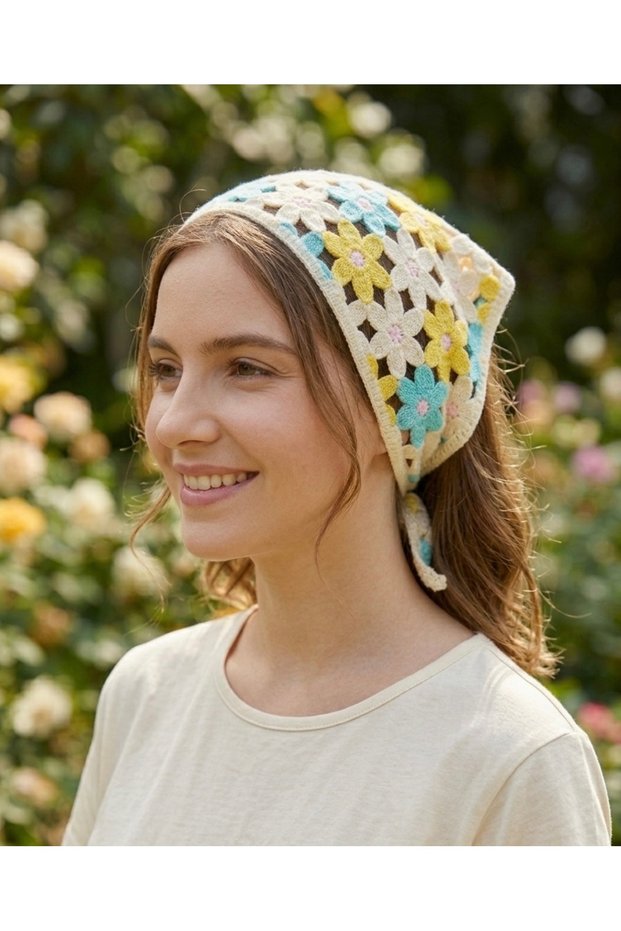 Floral Patterned Knitted Bandana - Knitted Bandana