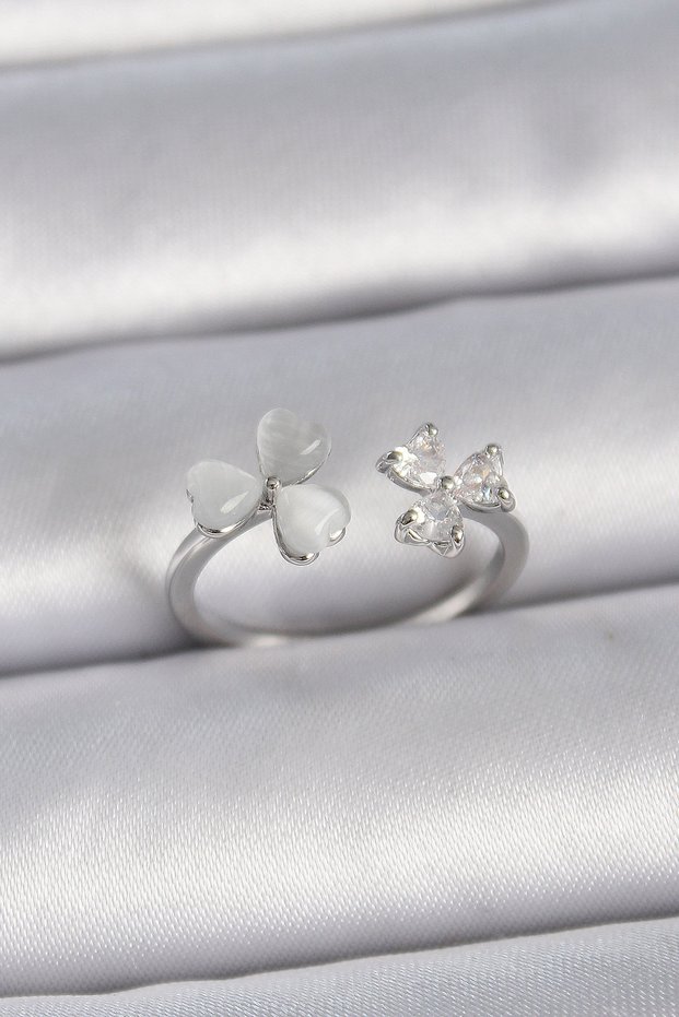 Brass Silver Color Adjustable Zircon Stone White Enamel Heart Model Women's Y? - Miyng1925-86