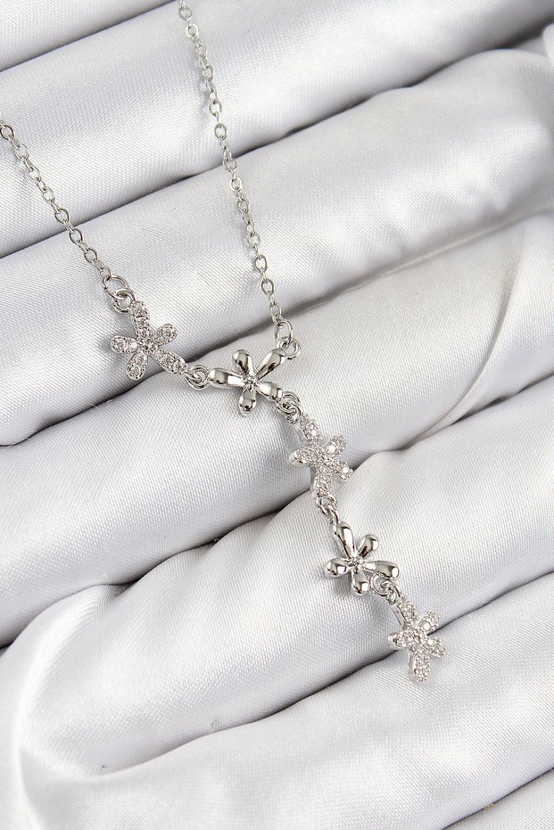 316L Steel Zircon Stone Flower Model Silver Color Women's Necklace 5886 Bijouterie Necklace