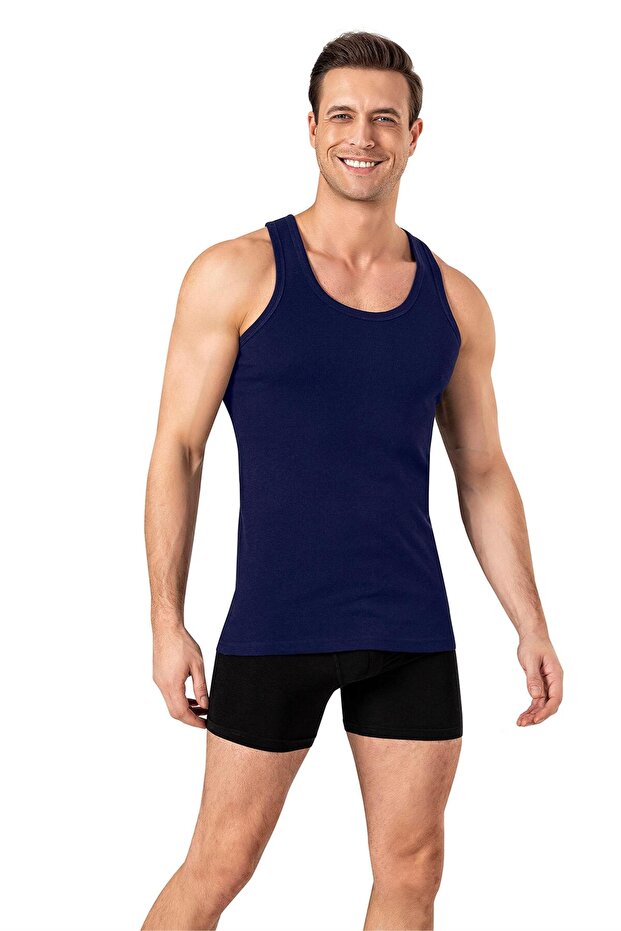 Men's Navy Blue Combed Modal Undershirt - 1
