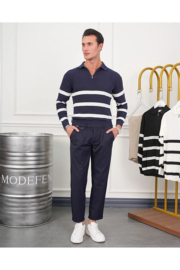 High Quality Zipper Detailed Patterned Knitwear