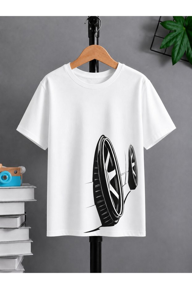 Unisex Oversize T-Shirt Tires Printed 100% Cotton T-Shirt Comfortable Fit