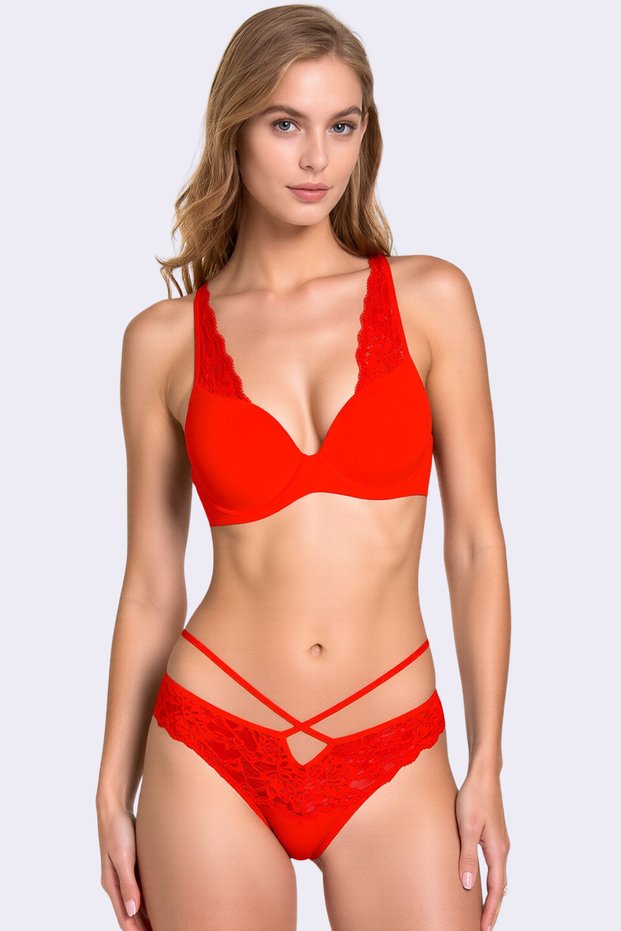 Women's Padded & Lace Detailed Cross-Strapped Stylish Bra Panty Lingerie Set