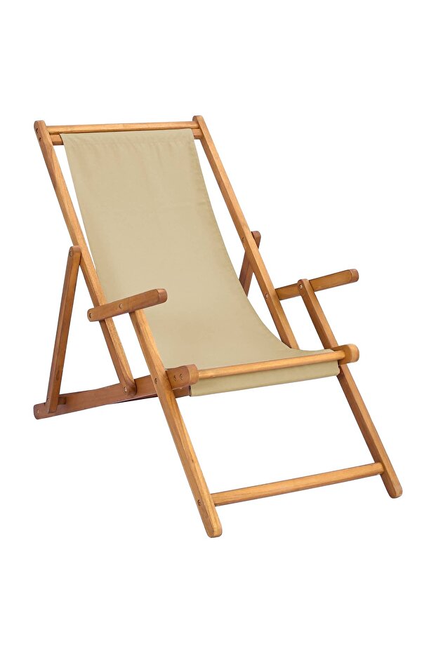 Scaun de plajă Bej Lemn solid de tec - 1