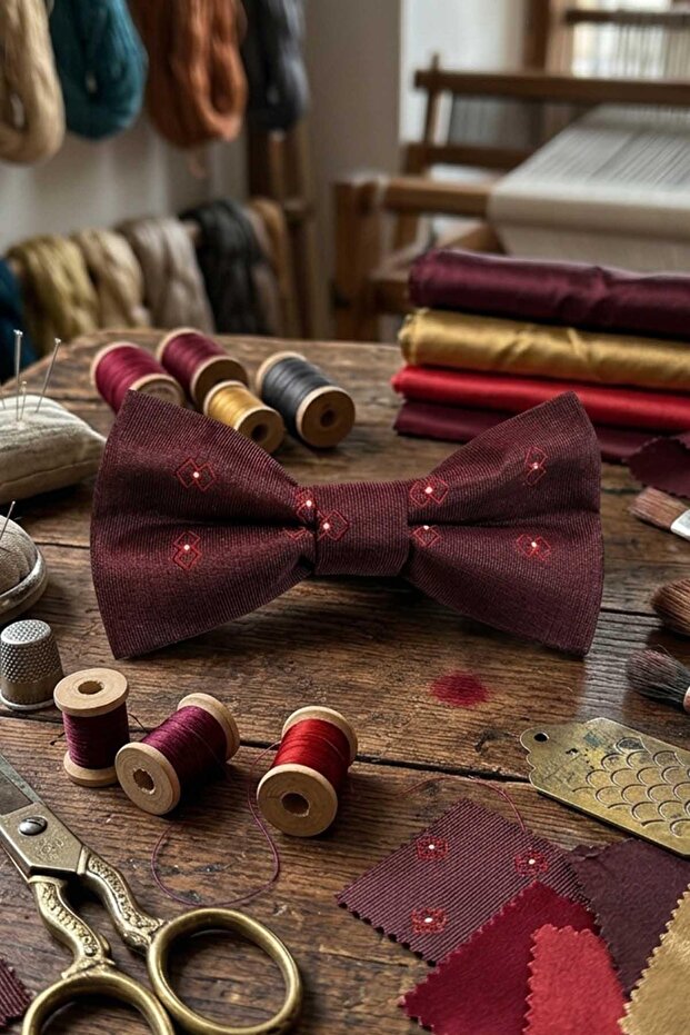 Burgundy Motif Silk Bow Tie Sb184