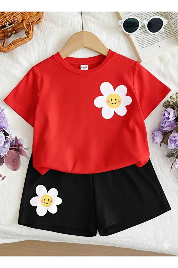 Summer Children's T-Shirt Shorts Unisex (Daisy Print)