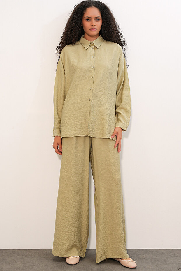 Women's Textured Shirt and Trousers Two-Piece Set 6710 - Çağla