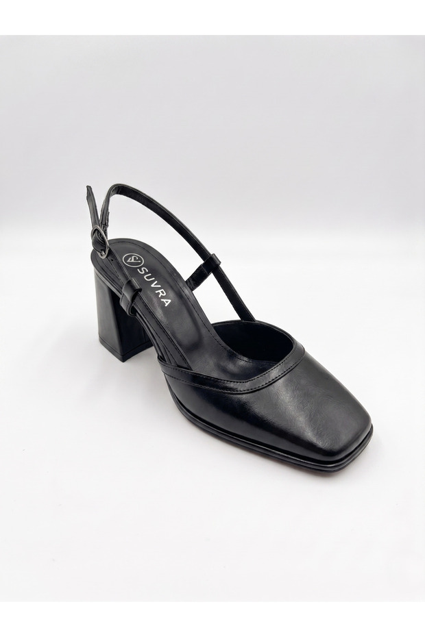 Women's Thick Heeled Slingback Shoes – Classic Heeled Shoes with Blunt Toe