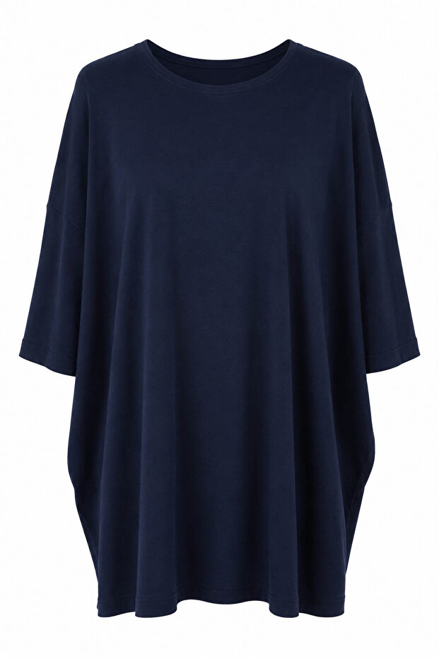 Fit Battal Crew Neck Navy Blue Men's T-Shirt 221