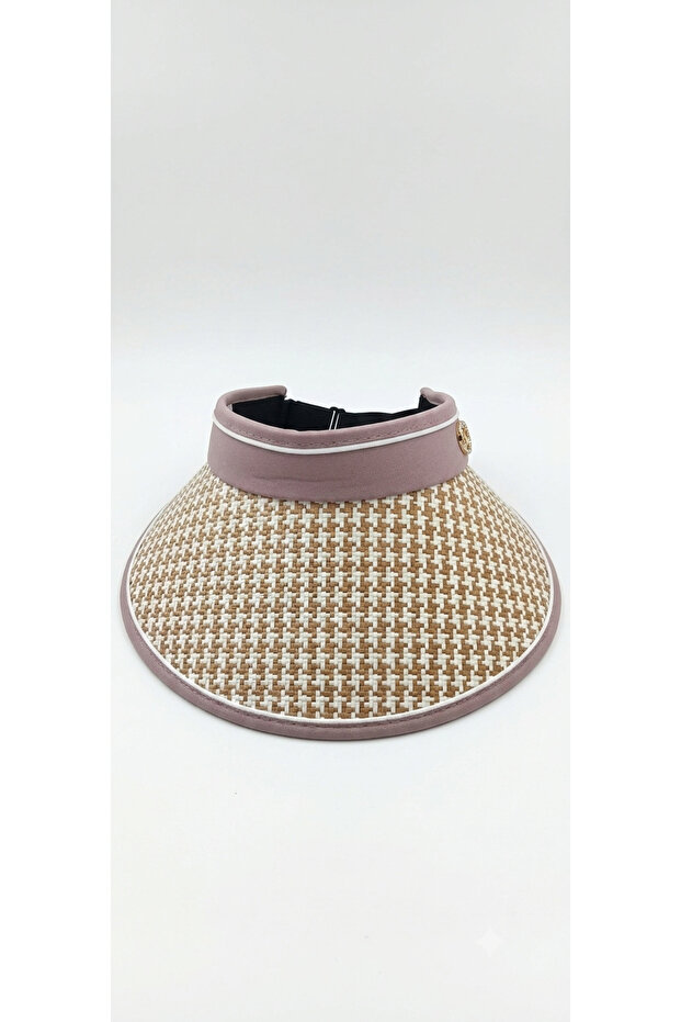Imported Patterned Straw Visor Beach Hat Adjustable Foldable Visor - 3