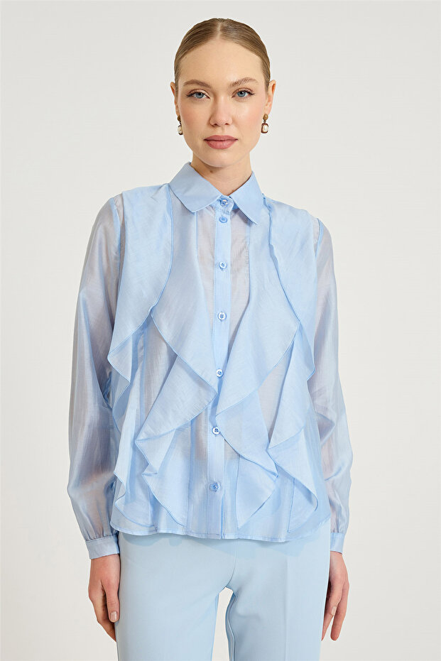 Ruffled Front Cuff Sleeve Shirt