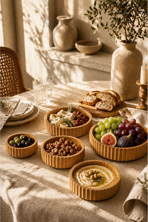 Set of 3 Round Bamboo Presentation Plates, Breakfast Snack Plate, Decorative Serving Plate