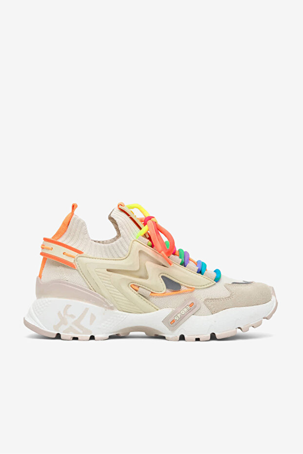 Women's Beige Comfortable Colorful Rubber Lace-Up Sneaker
