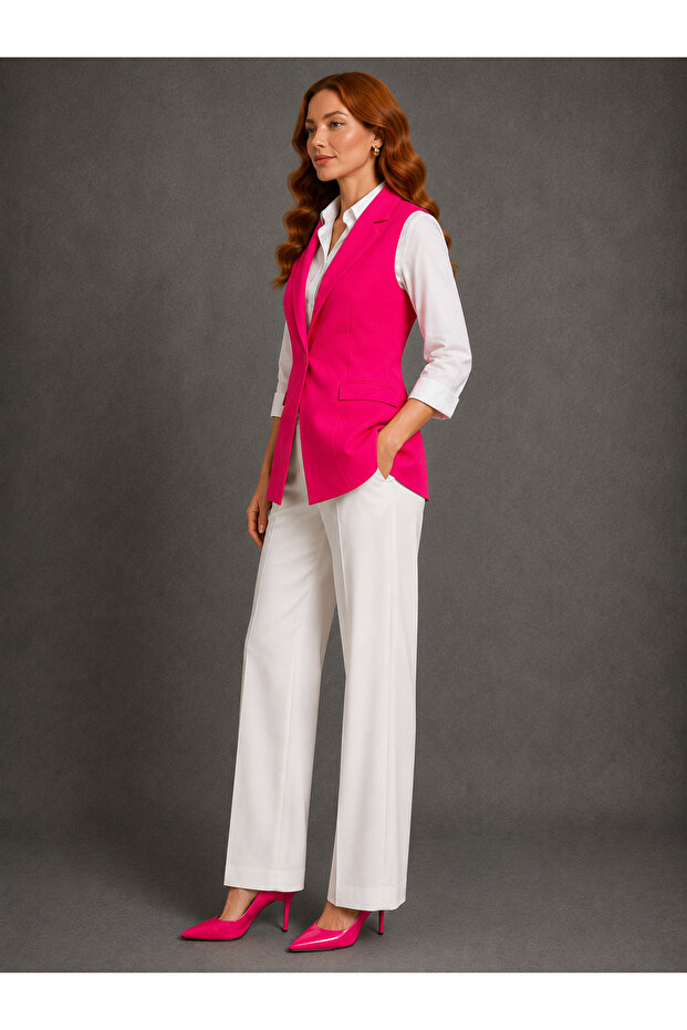 Classic Single Button Fabric Vest - 3