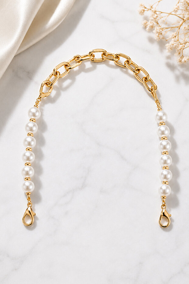 Elegant Pearl Design Chain with Bag Handle and Bag Front Use Decorative Chain with Pearls (45 cm)