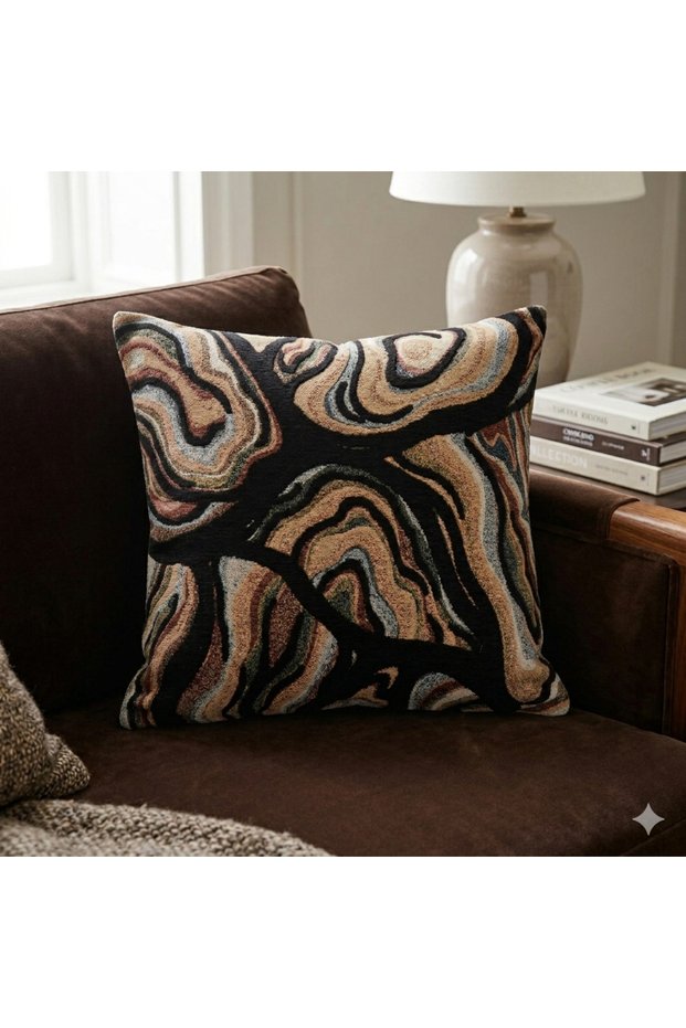 Natural Textured Decorative 2-Piece Throw Pillow Cover - Brown & Cream Melange Patterned Premium Woven Cover 45X45