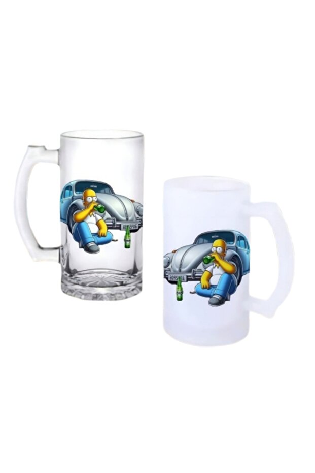 Simpsons Beer Glass with Handle, Frosted or Transparent Options 0208