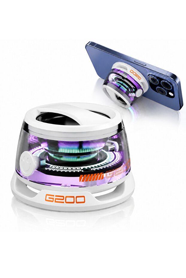 Magnetic Bluetooth Speaker with RGB Light & Phone Holder for Metal Surfaces, Orange