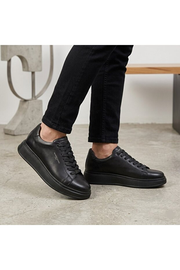 Lace-Up Thick Sole Plain Model Men's Genuine Leather Casual Sneaker Shoes K1372-2225