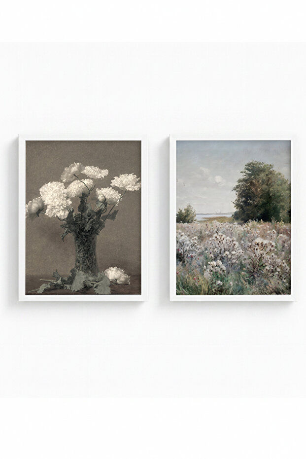 White Wooden Framed 2-Piece Modern Painting Huhu274