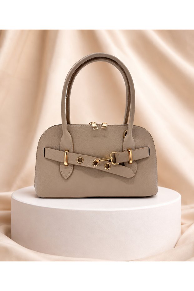 Buckle Detailed Glow Women's Crossbody Bag Mink