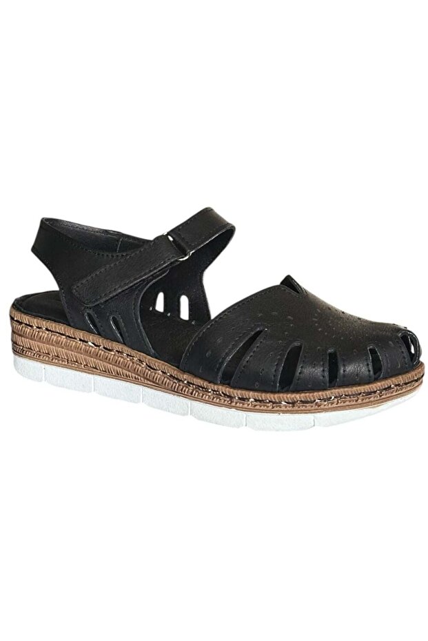 26Y Nbl07 Black Women's Genuine Leather Daily Sandals