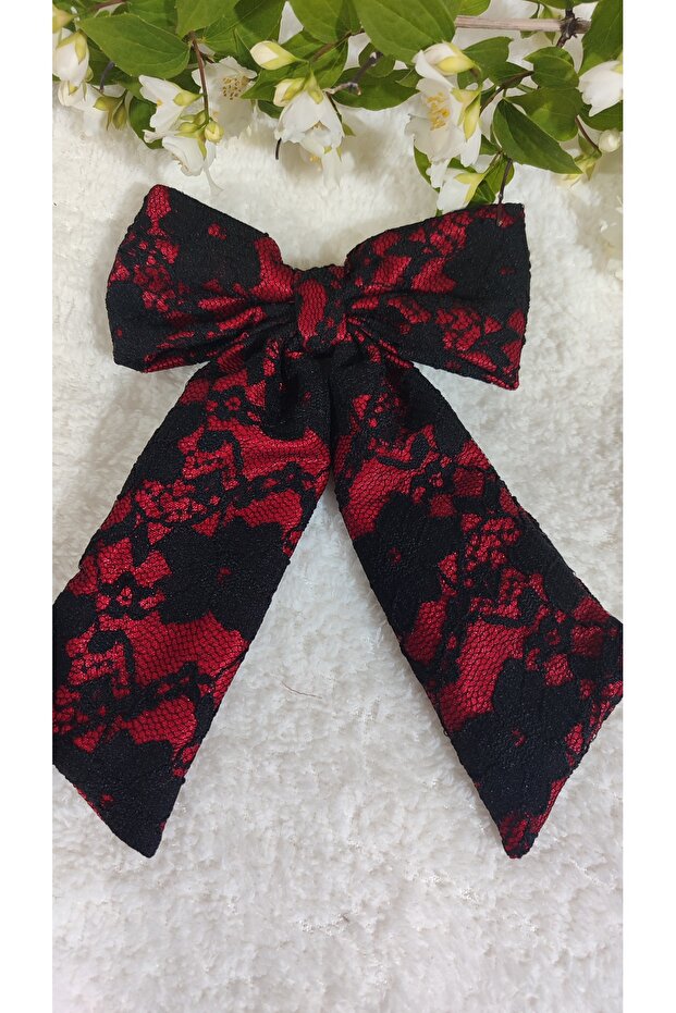 Black Lace Detailed Satin Bow Buckle