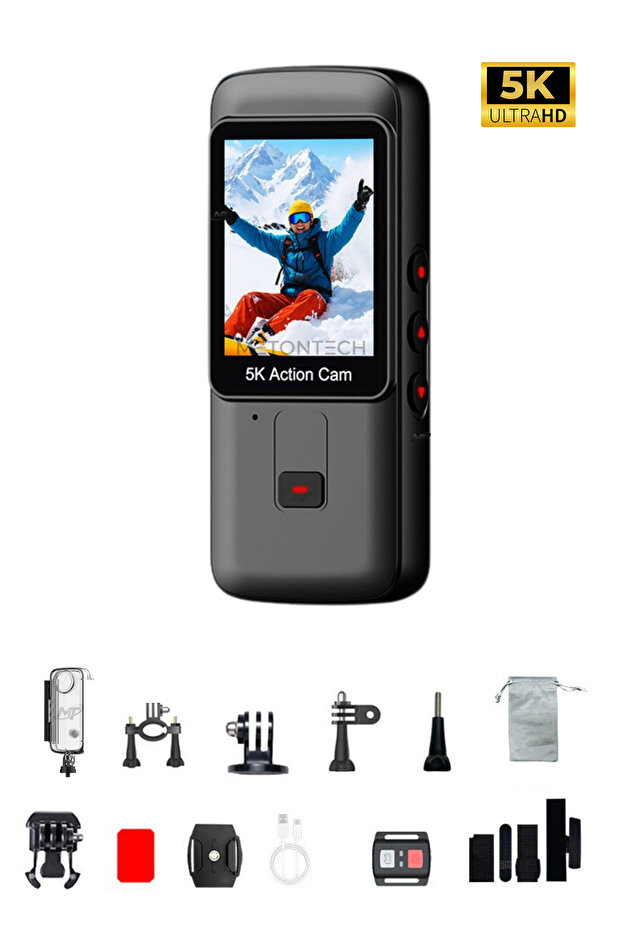 METONTECH 5K Ultra HD Aksiyon Kamerası | Zengin Kutu İçeriği, 170° Geniş Açılı Lens, Wi-Fi, Çift Ekranlı, Taşınabilir, Uzaktan Kumanda, Su Geçirmez Kılıf | Siyah