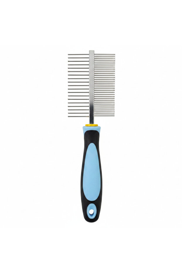 Professional Pet Grooming Comb – 49-Pin Stainless Steel | Blue & Black Ergonomic Handle | 20 cm