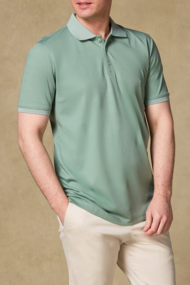 Bivo Mercerized Cotton Modern Fit Light Green Polo Collar Men's Plain Polo Shirt