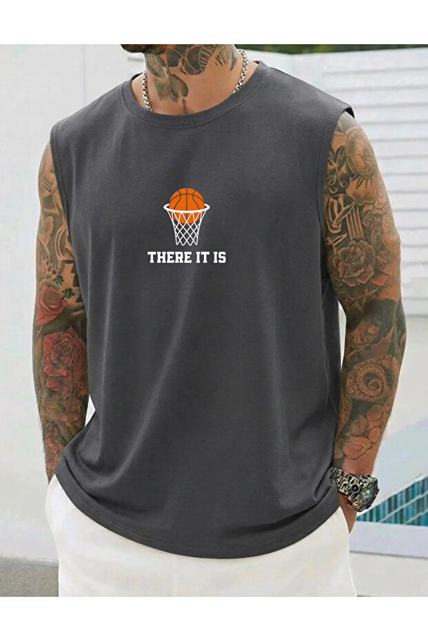تيشيرت رجالي بدون أكمام مطبوع عليه BASKET
