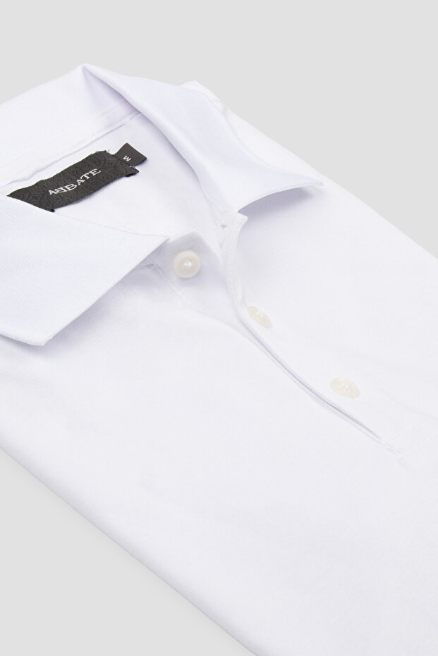 Bivo Merserize Pamuklu Modern Fit Beyaz Polo Yaka Erkek Düz Polo Shirt - 2