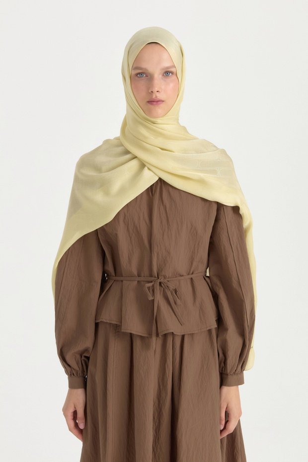 Nara Silky Natural Jacquard Shawl - Island Tea