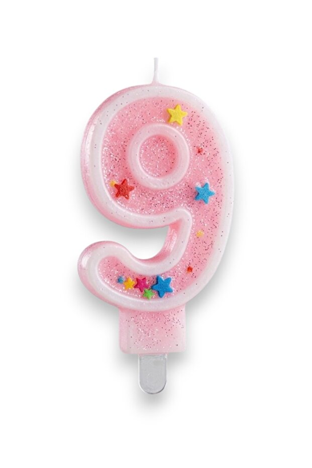 Nine-Digit Pink Candle Birthday Cake Candle (7X3) cm - Numbered Candle - Cake Decoration