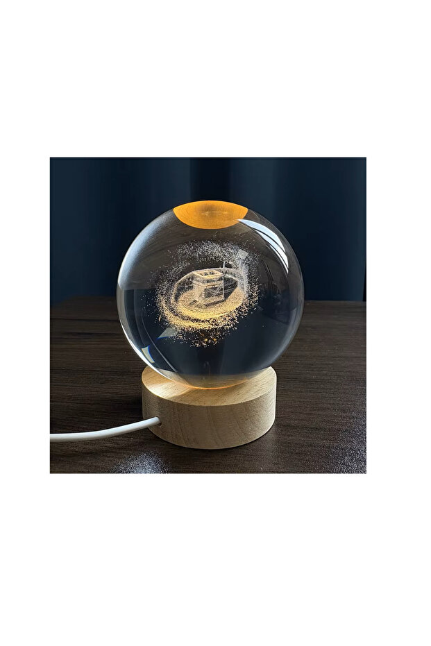3D Engraved Allah (God) 8cm Big Crystal Ball Lamp - Islamic Religious LED Night Light for Ramadan, Eid & Muslim Home Decor