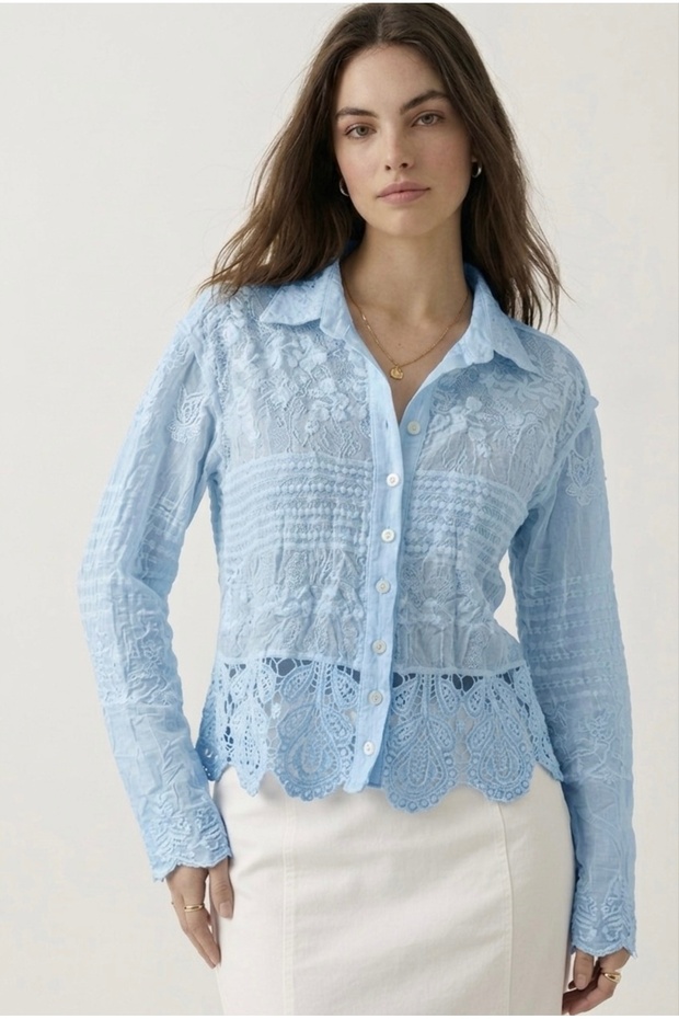 Bohemian Lace Detailed Cotton Long Sleeve Shirt