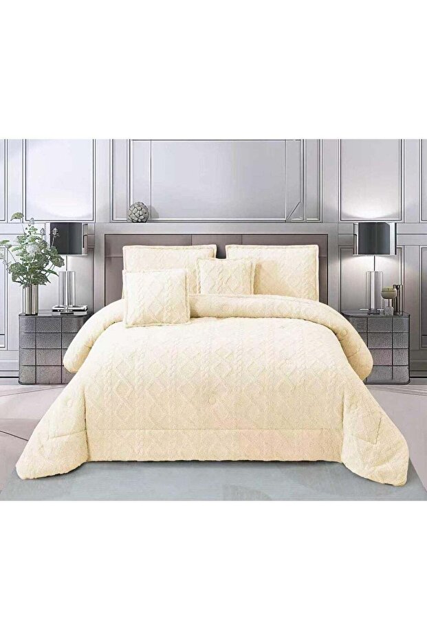 Cream Embossed Luxurious King Size 6Pc Comforter Set
