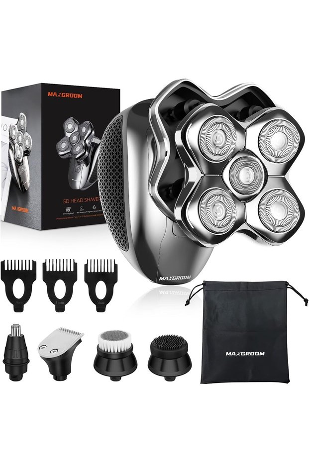 Head Shaver for Bald Men, Waterproof Wet/Dry 5-in-1 Electric Shaver Razor Beard Grooming Kit, Easy to Clean with Skin Close Results