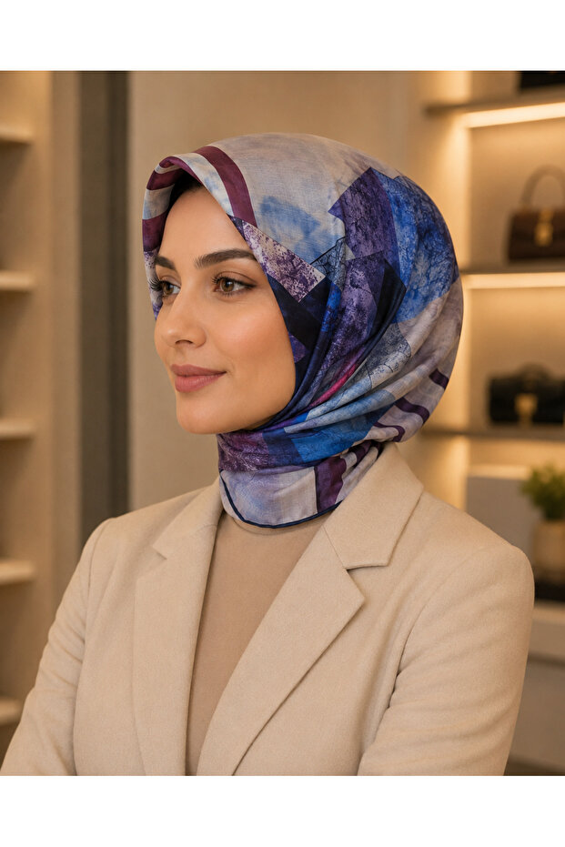 Soft Blue Purple Geometric Scarf