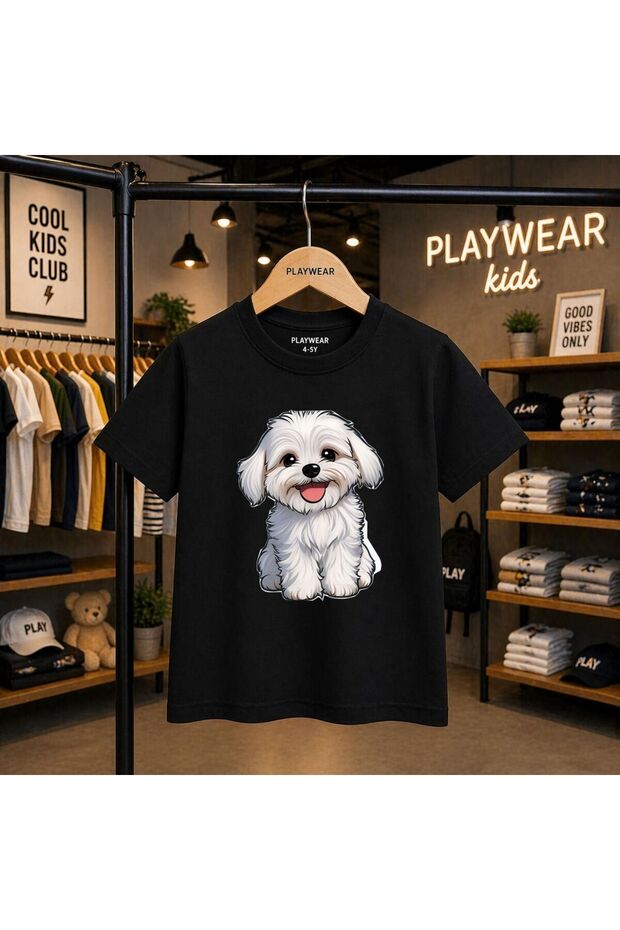 White Ornamental Dog Printed 100% Children's Unisex T-Shirt 5 6 -7 8-9 10 -11 12 Years Old