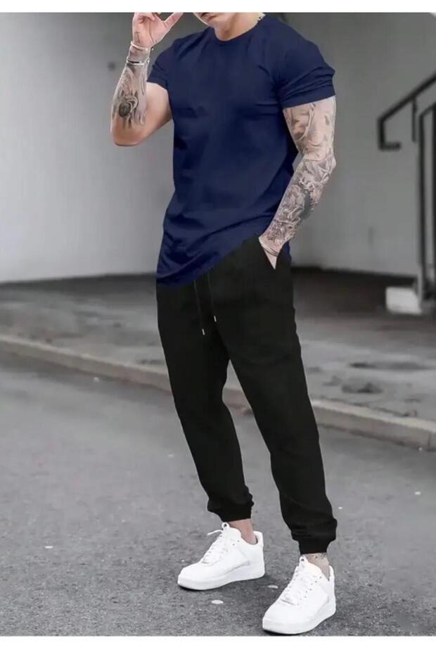 New Season Solid Color 100% Cotton Plus Size Short Sleeved Summer Men's Tracksuit Set