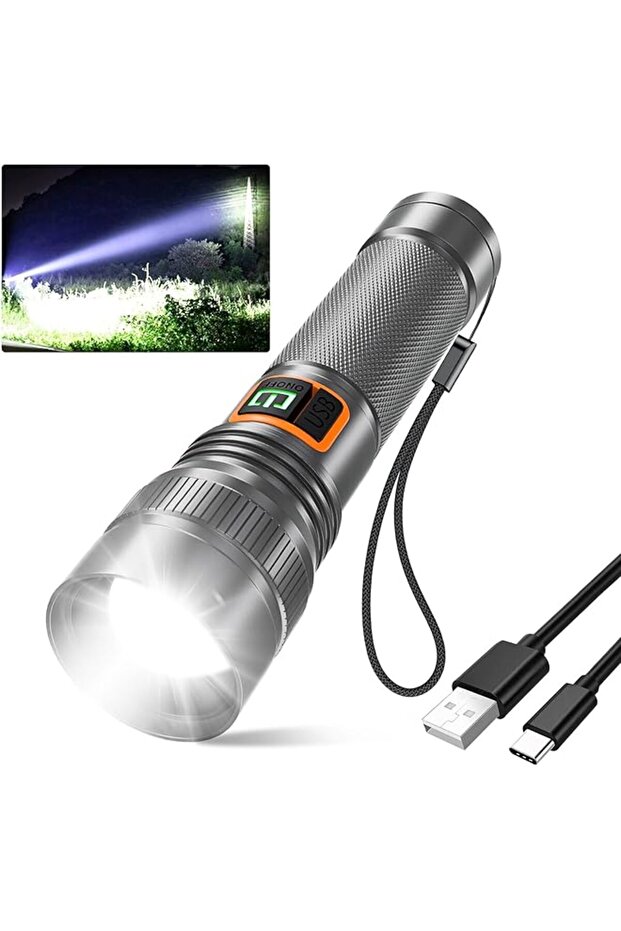 Zoomable Handheld Flashlight, 10000 Lumens Tactical Flashlight, Small Long Beam Flashlight