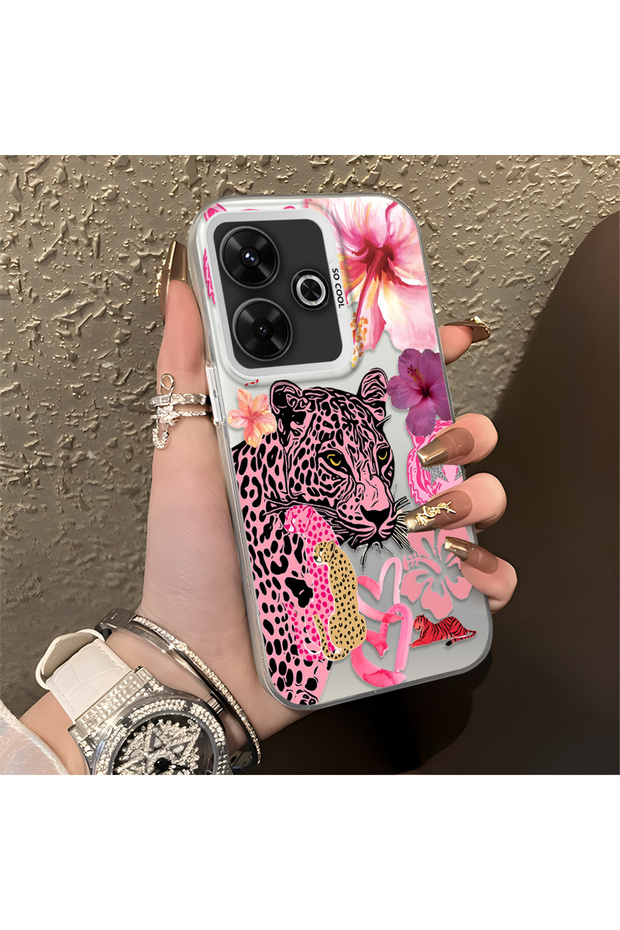 Poco M6 Compatible Silicone Edge Hard Back Case Couple Phone Case Leopard Pattern
