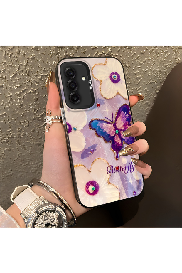 Samsung Galaxy A26 Compatible Silicone Edge Hard Back Case Couple Phone Case Butterfly Pattern