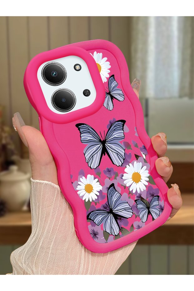 Redmi 15C 5g Compatible Case with Camera Protector Red Silicone Couple Phone Case Butterfly Pattern