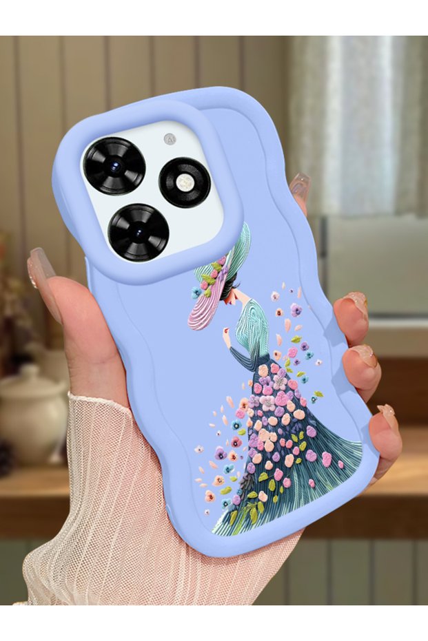 Tecno Spark 20C Compatible Case Camera Protector Blue Silicone Couple Phone Case Girl Pattern