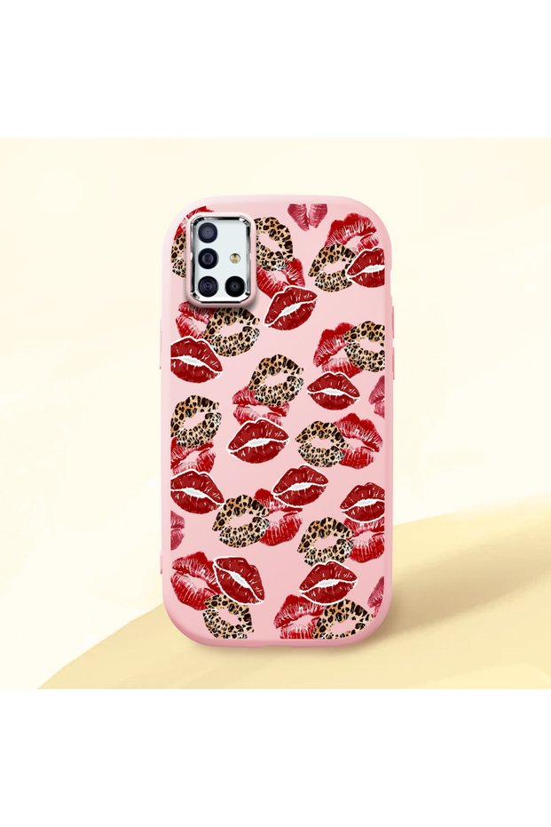 Samsung Galaxy A51 Compatible Case Camera Protector Pink Silicone Couple Phone Case with Kiss Pattern