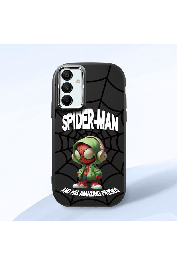 Samsung Galaxy A15 Compatible Case with Camera Protection Black Silicone Couple Phone Case with Spiderman Pattern