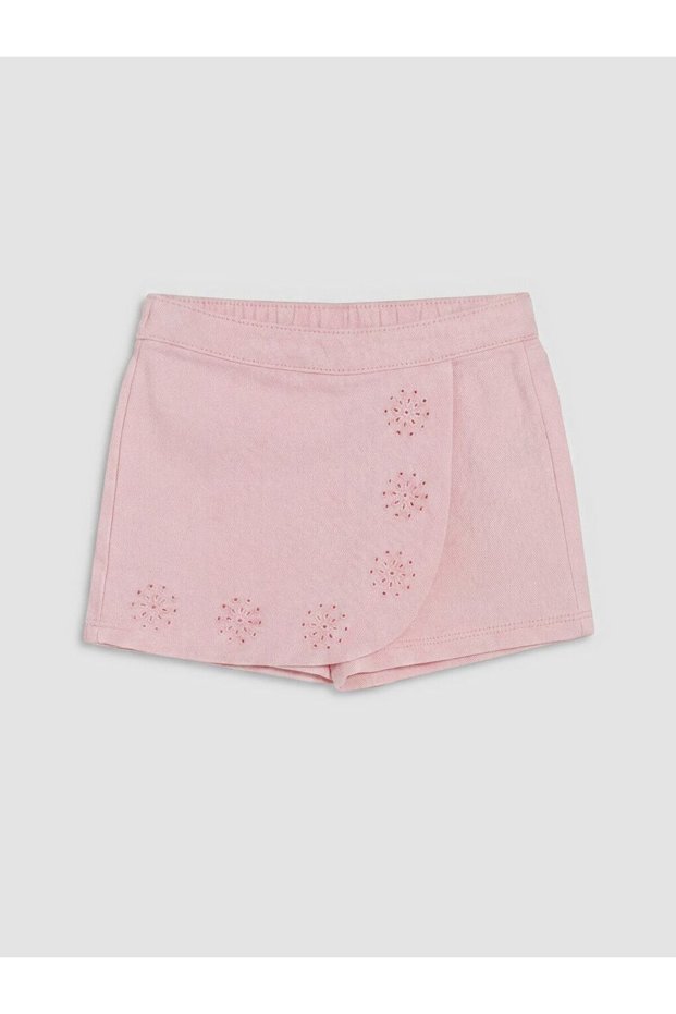 Lcw Baby Elastic Waist Baby Girl Embroidered Gabardine Shorts