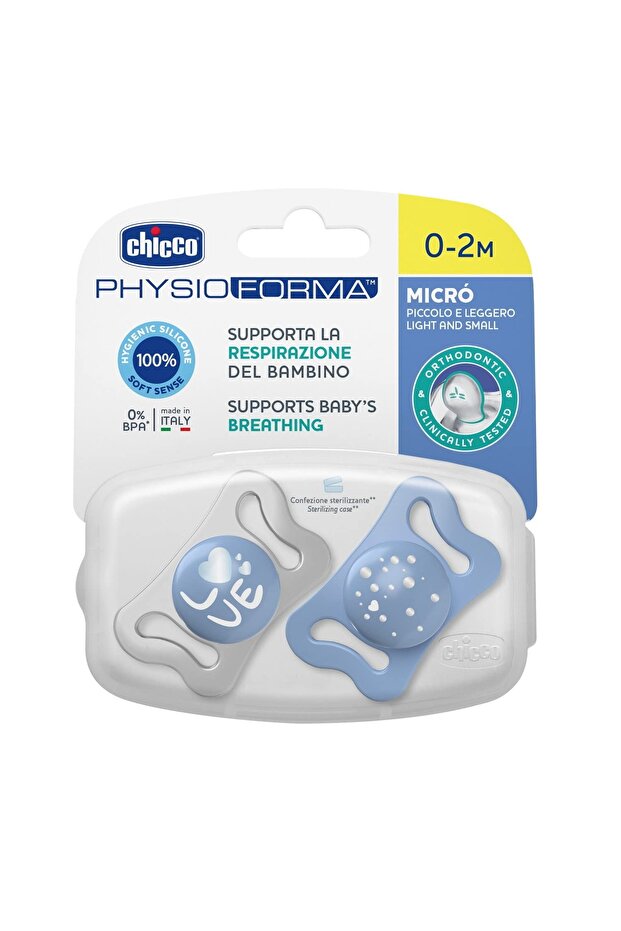 PhysioForm Micro Lightweight Baby Pacifier , 0-2 Months, Pack of 2, Light Blue